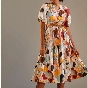 Anthropologie Conditions Apply puff sleeve midi dress floral print Size 4